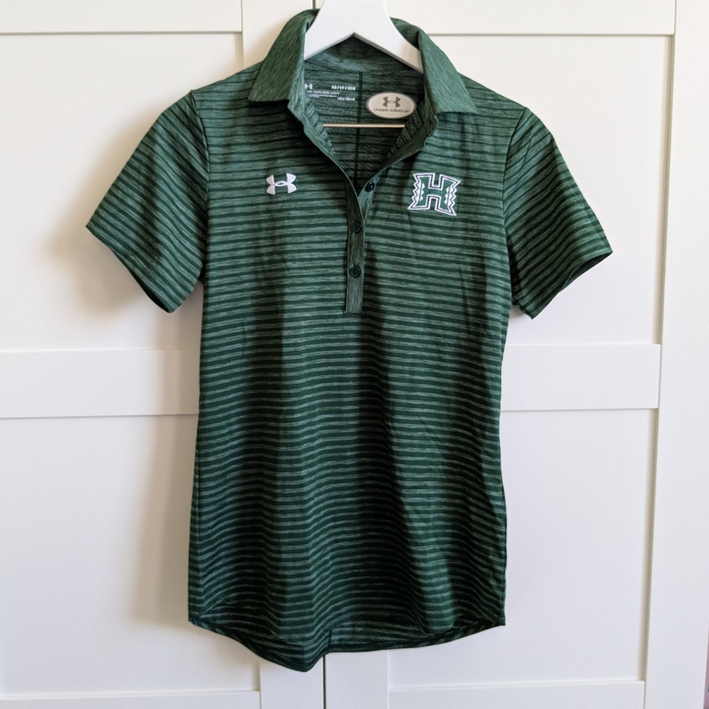 Under Armour Women's Green Striped Polo Shirt XS